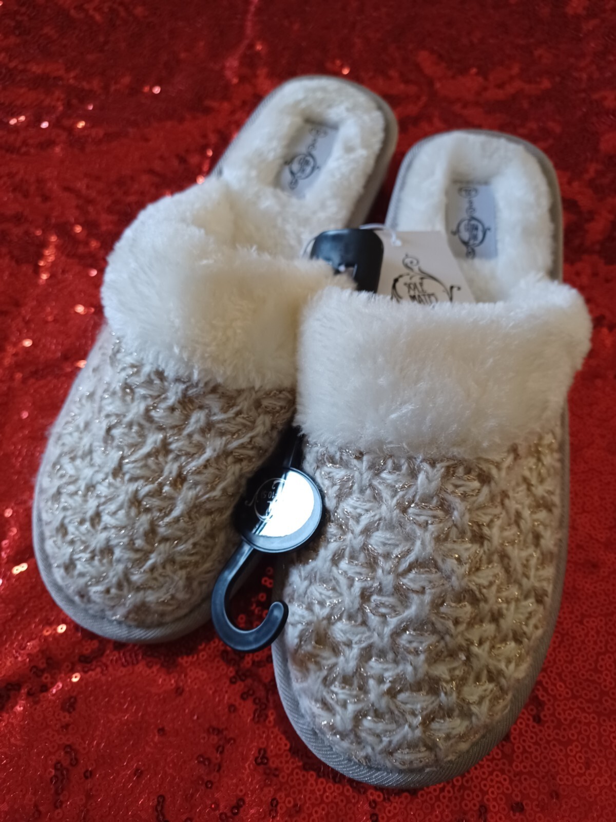 SAOLA ? Ciabatte donna nuove suola marrone Mates XL 9 5 10 5 oro nuove con etichetta scarpe casa