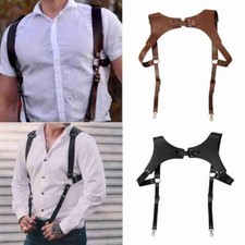 Vintage Leather Suspenders Braces Shoulder Strap Belt Harness For Men O6M3