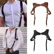 Vintage Leather Suspenders Braces Shoulder Strap Belt Harness For Men O6M3