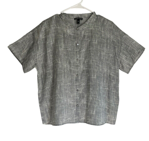 Eileen Fisher Size M Drift Silk Organic Cotton Top Button Down Mandarin Collar - Afbeelding 1 van 10
