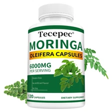 Moringa Oleifera Capsules | 6000mg | 120 Count | from Leaf Extract | Non-GMO