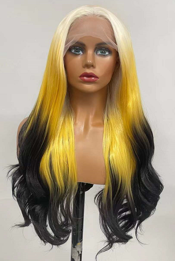 Long Wavy Lace Front Wigs Blond Yellow Black Ombre Wig Glueless Heat Safe Wigs