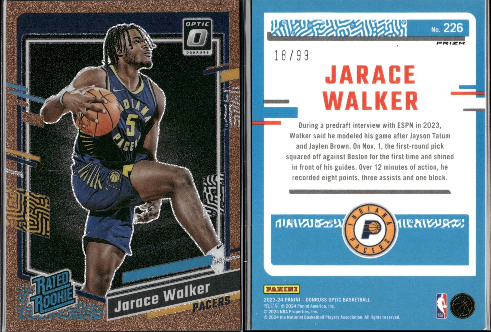 2023-24 Donruss Optic Jarace Walker Copper Glitter Prizm 18/99