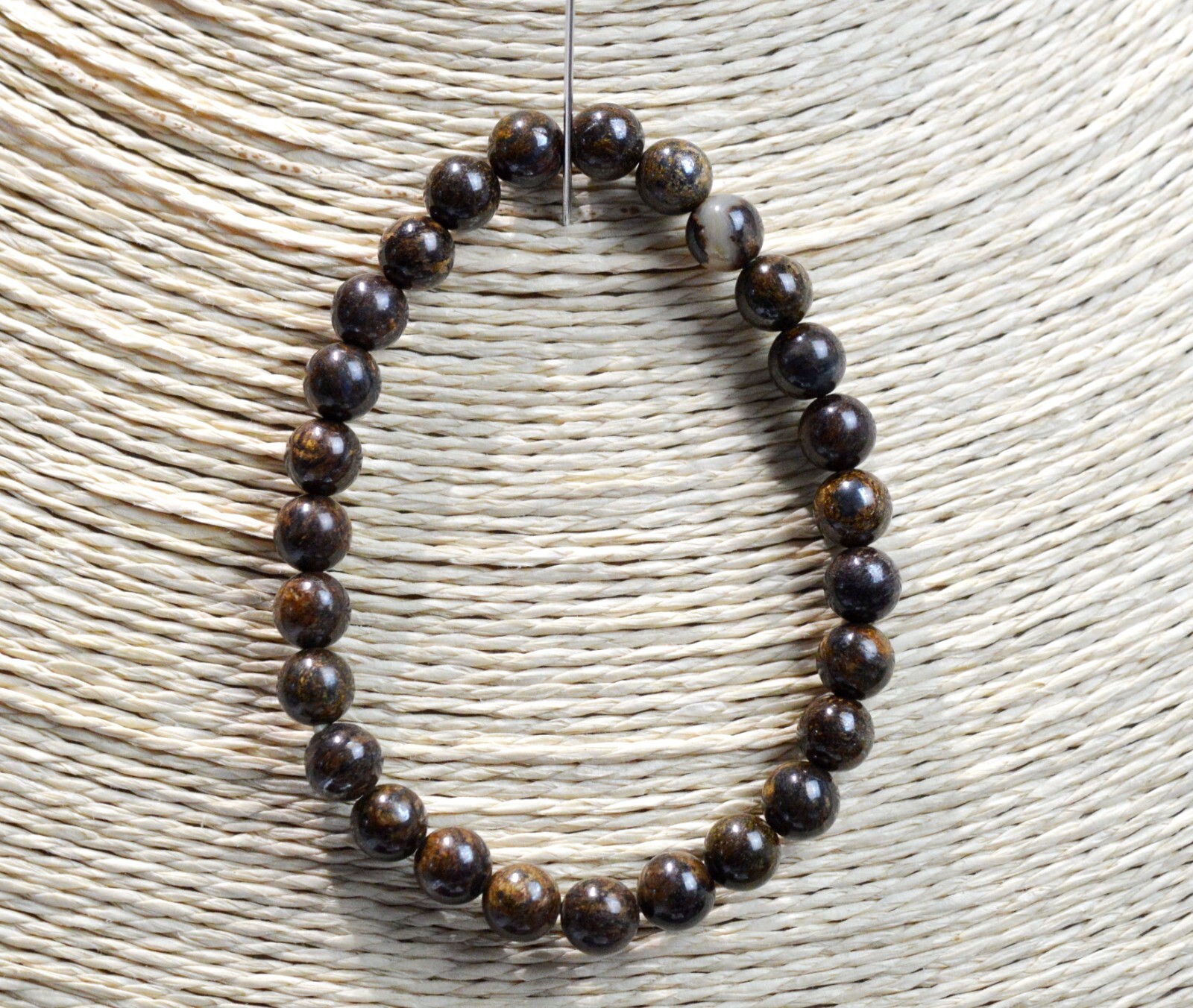 Bracelet en bronzite véritable et perles de 6 mm d'origine USA pour homme et femme