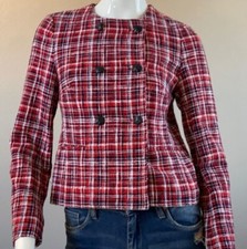Brooks Brothers Tweed Red White Blue Double Breasted Plaid Check Blazer Size 2P