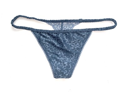 Victorias Secret NWT Blue Animal Print Satin Sexy Ruched Strap G V String Panty