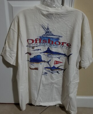 Vtg 1995 H-Blue-O Offshore Saltwater Gamefish SS XL T-Shirt White--Stained
