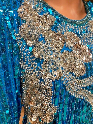Vintage Showmax Originals, semi formal, sequin, 100% silk dress, Blue Sz. M/L - Picture 10 of 11