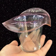 Light Green Pink Ruffled Art Glass Vase Bowl W Luster Finish Glass Hat Shaped