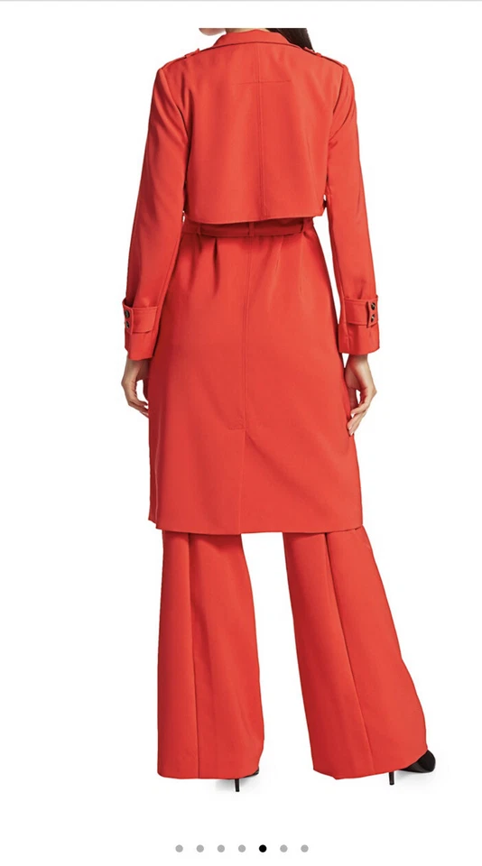 NUEVO CON ETIQUETAS Halston Heritage Traje Trench Coat Chaqueta XL X-Large Lápiz Labial Rojo $595 Foto 4 de 4