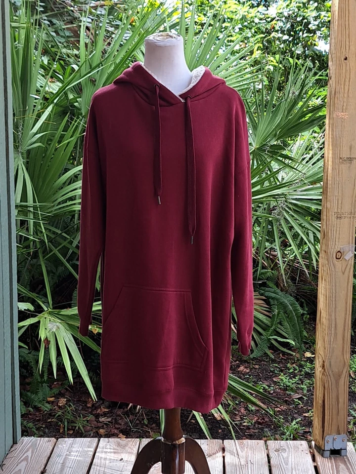 No Boundries Sudadera con Capucha Vestido Mujer XL Borgoña Túnica Canguro Bolsillo Foto 3 de 4