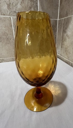 Vintage Empoli Italian Art Glass Optic Vase Honey Amber Footed MCM 1960's - Picture 2 of 6
