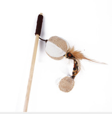 Kitten Wooden Toy Mouse On A Rod Teaser Bell Feather Play Pet Fish Bird Wand