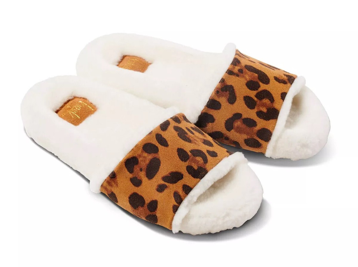 BEEK Women's Brant Genuine Shearling Slide Slippers Leopard Tan Sz