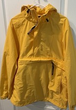 LL Bean Made In USA Yellow Windbreaker Anorak Parka Hood Mens Large