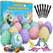 Easter Eggscavation Dig Kit - 12 Easter Egg Dig Bricks with Real Gemstones  ...