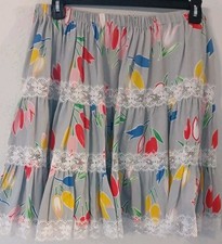 Pitchfork Brand M 36" Square Dance Skirt - Floral on blue