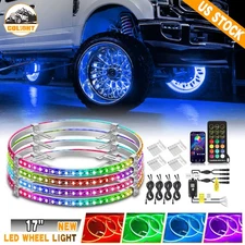 Set of 4 17.5" Flow Double Row LED Wheel Ring Rim Lights RGB & Chasing Truck Car