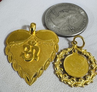 Saudi 22K Solid 916 Real Gold Two Set (2) Heart Leaf and Coin
