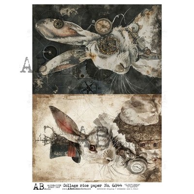 Steampunk Rabbits #3 | A4 Rice Paper | Paper for Decoupage | AB Studios