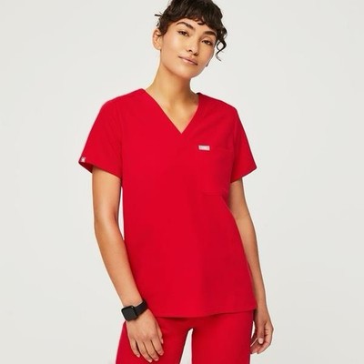 FIGS Catarina Scrub Top Women Size S Pop Red V-Neck NWT Medicine Medical Nursing