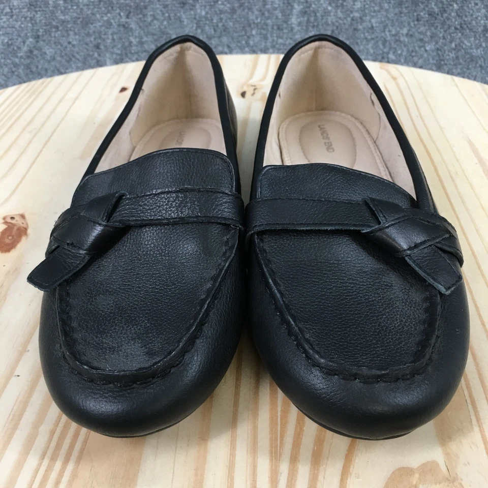 Zapatos Lands End para mujer 7,5 D informales sin cordones cómodos mocasines planos de cuero negro Foto 4 de 4