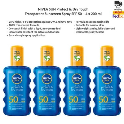 4x NIVEA SUN Protect & Dry Touch LSF 50 Sonnenschutzspray UVA/UVB 200 ml