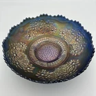 Rare 1920s Vintage Fenton Blue Carnival Glass Orange Tree Pattern Bowl