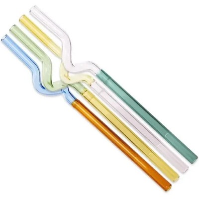 HAY Sip Spiral Glass Straws Multicolor 4 Pack Case Of 6 Sets NEW