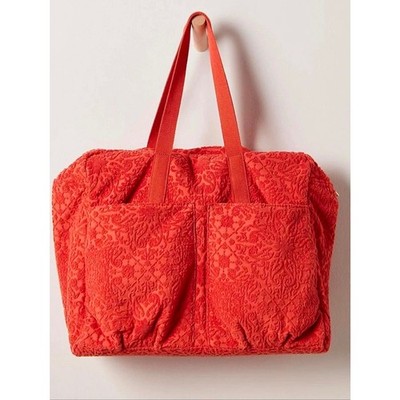 Free People Tibby Terry Weekender Bag ~ Floral Fire Red-Orange