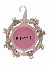 Piper K Gold Pearls Rhinestone Bling Metal Bow Mini Hair Clips Claws 8-Pc Set