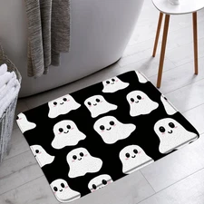 Spooky Halloween Ghost Bath Mat Black White Spooky Cute Funny Cartoon Ghosts Ico