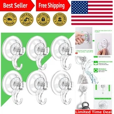 Suction Cup Hooks - 6 Pack Suction Hooks Reusable Powerful Waterproof - Clear...