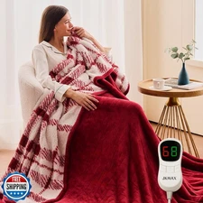 JKMAX Heated Electric Blanket Twin Size - 62"x84" Flannel Heating Blanket wit