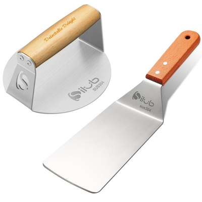 #ad #ad Burger Press 6 in Stainless Steel with Wide Turner Meat Weight for Grill $31.63