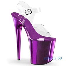Womens Ultra High Heels Platform Shoes Clear Ankle Strap Sandals Stage Nighclub