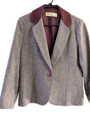 Adolph Schuman for Lilli Ann SZ 10 Women's 70's Vtg Burgundy Wool Tweed Blazer