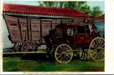 Vintage Postcard Old Stagecoach Prairie Schooner Sutters Fort California CA DR13