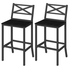 Bar Stools, Set of 2 Bar Chairs with Backrest and Footrest, 26" Tall Black