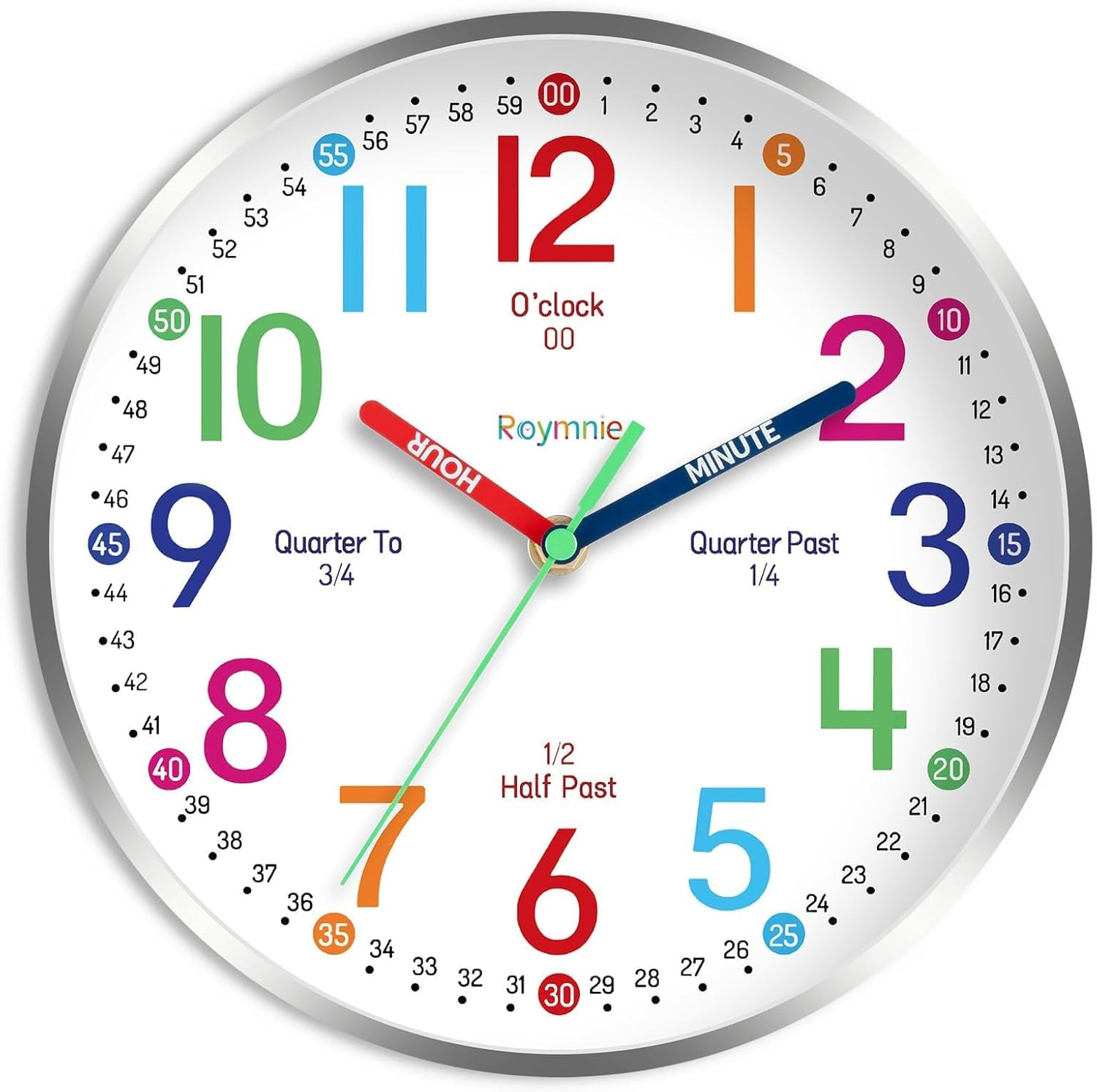 Wall Clock for Kids Learning to Tell Time Easily Non Ticking