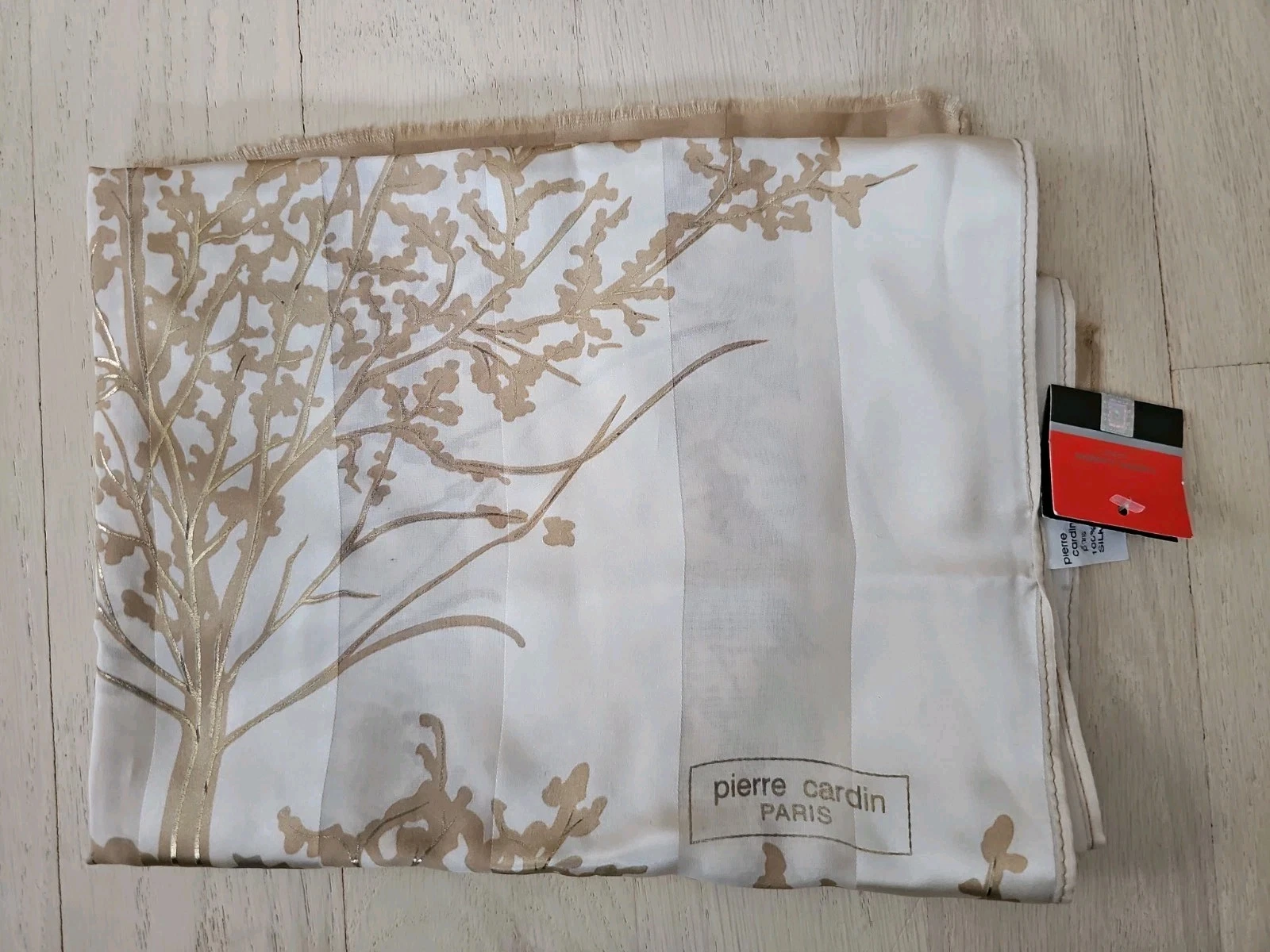 NEW WITH TAG Vintage Pierre Cardin Deadstock Gold Foil Silk Stole Botanical Tree