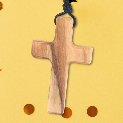 Wood Cross Necklace Hand Carved Gift Wood Cross Crucifix