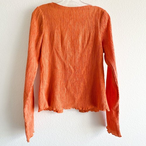Camila Coelho Tais Long Sleeve Crinkle Top Orange Small - Picture 7 of 9