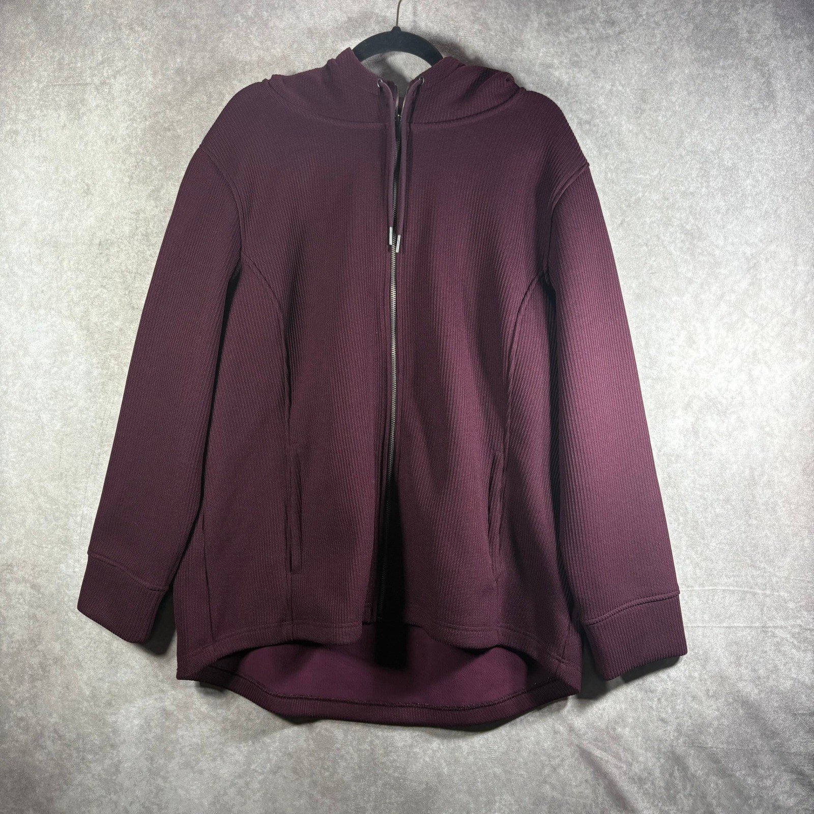 Womens 1x Burgundy Full Zip Ribbed Fleece Textured