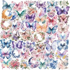 50 Butterfly Stickers, PET Waterproof Transparent Colorful Resin