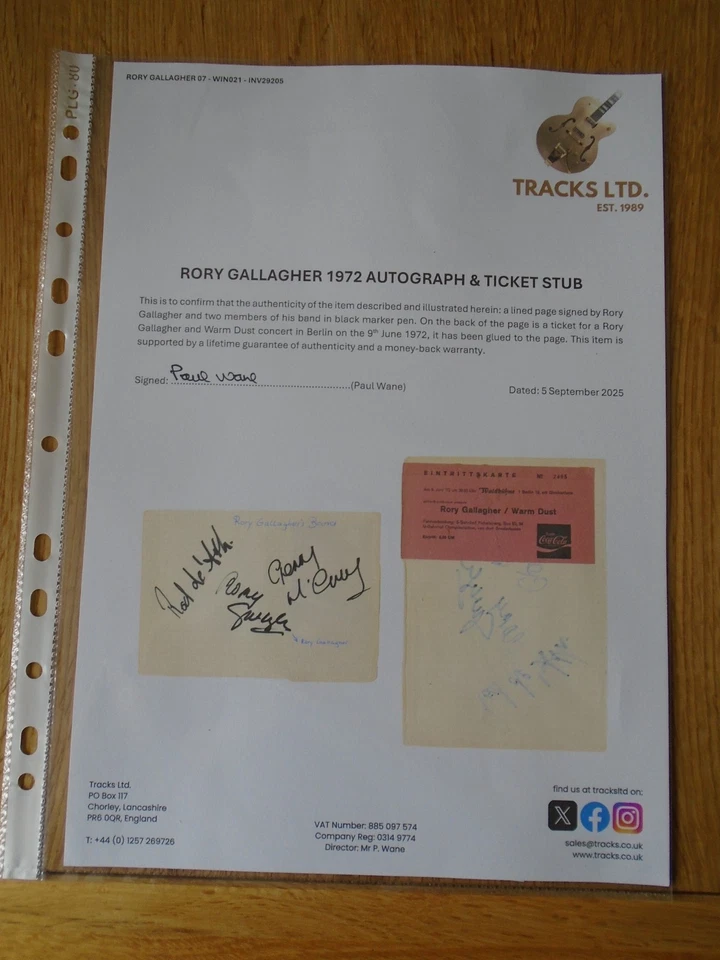 Rory Gallagher Band Genuine Signed Authentic Autographs - UACC / AFTAL. - Image 3 of 3