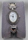 Vintage Geneva Women's Quartz Watch Heart Lugs Silver Tone Black Leather RUNS Ne — photo 9