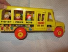 Vintage Fisher Price #192 School Bus with 7 Little People Figures & Driver 1965