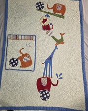 Pottery Barn Kids 2008 Baby Quilt Blanket And Sham Circus Stacked Animals Theme