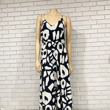 Loft Women's Navy And White Abstract Print Maxi - Size 4